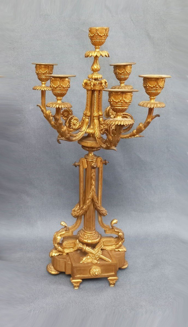 Pair Of Candelabra In Gilt And Chiseled Bronze 19th Century St Louis XVI