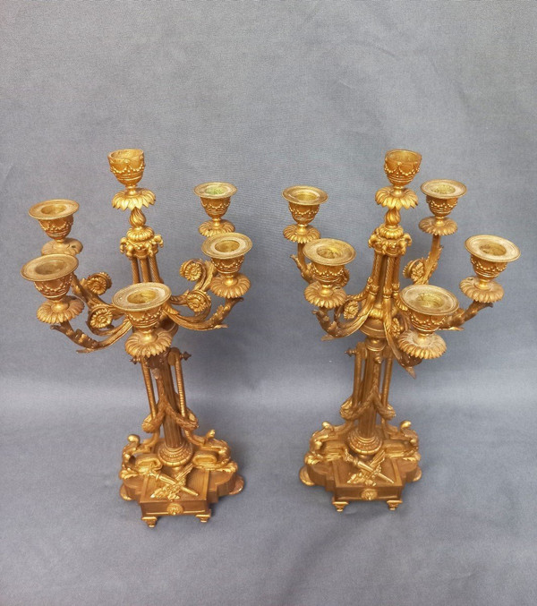 Pair Of Candelabra In Gilt And Chiseled Bronze 19th Century St Louis XVI