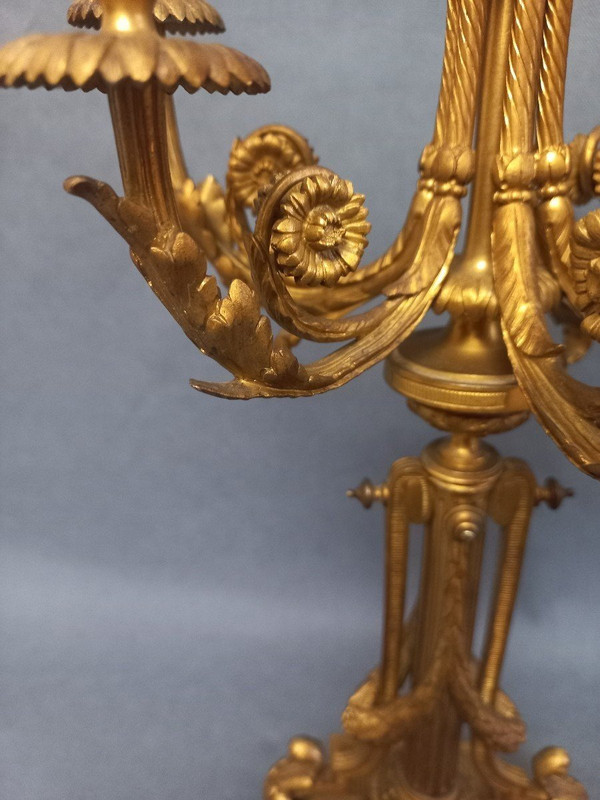 Pair Of Candelabra In Gilt And Chiseled Bronze 19th Century St Louis XVI