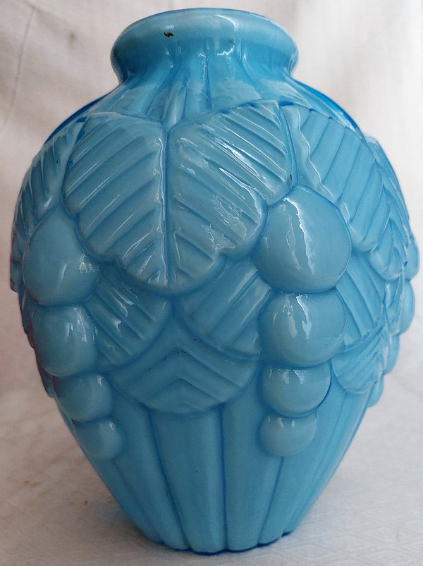 20th century art deco blue opaline vase