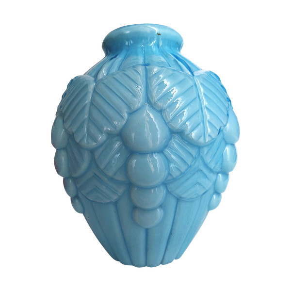 20th century art deco blue opaline vase