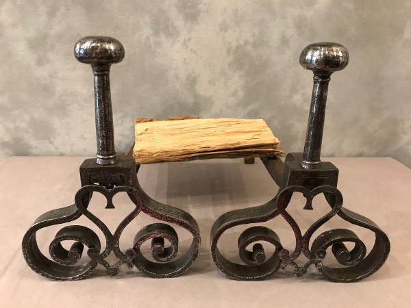 Important old wrought iron andirons from the 18th century 