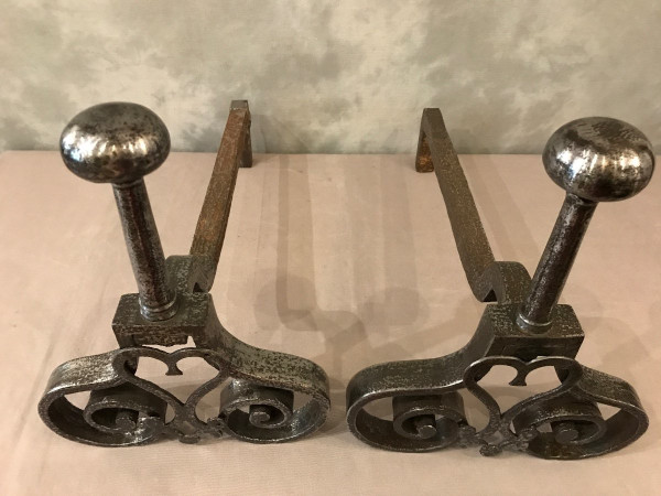 Important old wrought iron andirons from the 18th century 