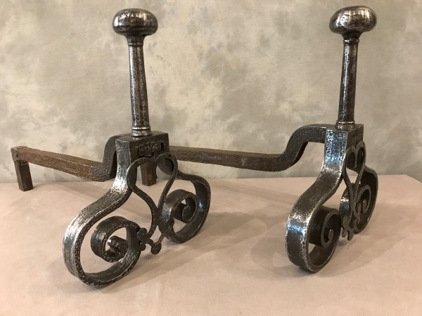 Important old wrought iron andirons from the 18th century 