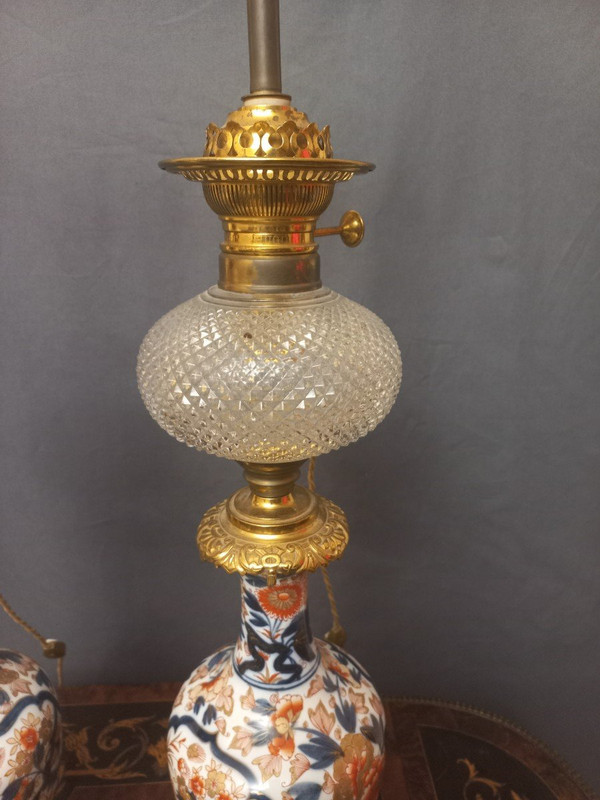 Important Pair Of Late 19th Century Porcelain And Gilt Bronze Lamps H80cm