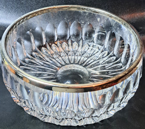 Paire de coupe en cristal taillé bague en métal argenté