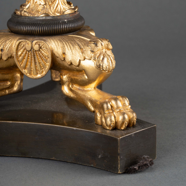 Pair of Bronze and Gilded Bronze Candlesticks, 19th Century