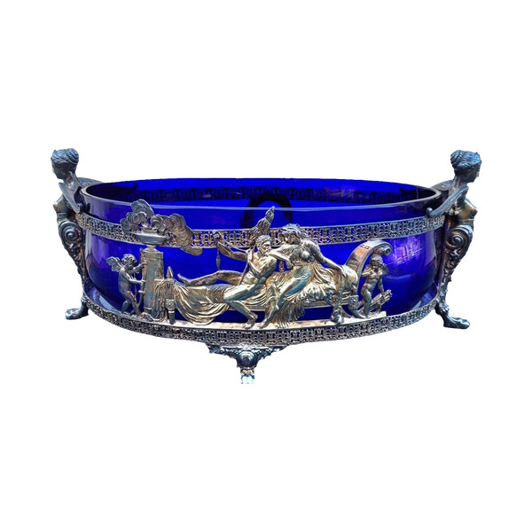 Hercules And Omphale, Glass And Silver Metal Cup, Late 19th Early 20th Century