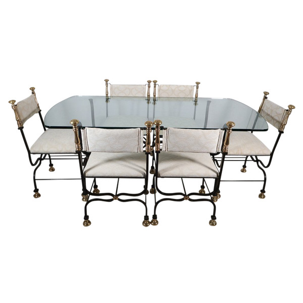 Table and 6 chairs Iron Savonarola Dante 60s - ... | Antikeo