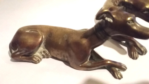 Pair of 19th century bronze greyhounds