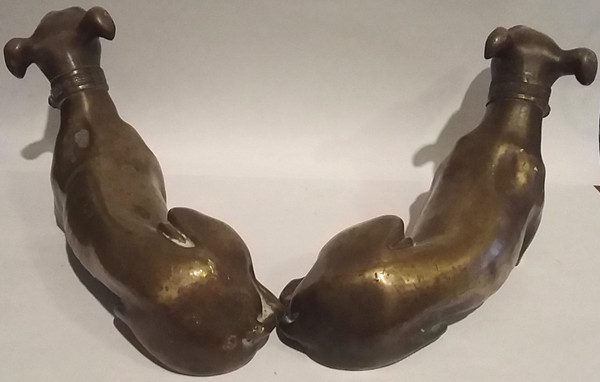 Pair of 19th century bronze greyhounds