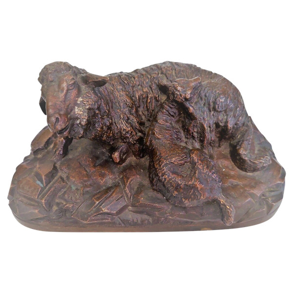 Sheep sculpture with its lamb signed Buci Bronze (patinated) Late 19th century