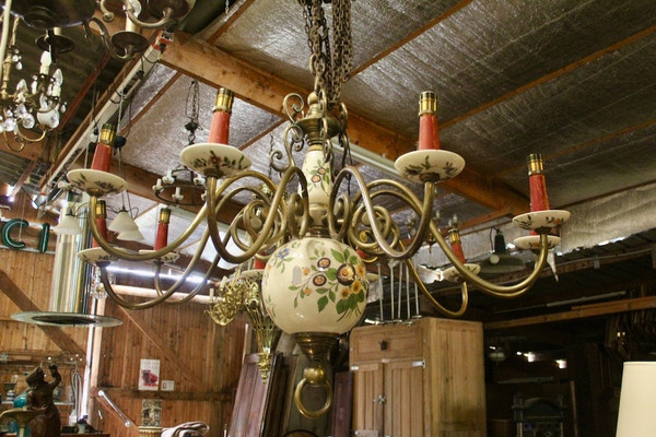 Important Dutch bronze chandelier with 10 arms of light