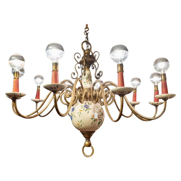 Important Dutch bronze chandelier with 10 arms of light