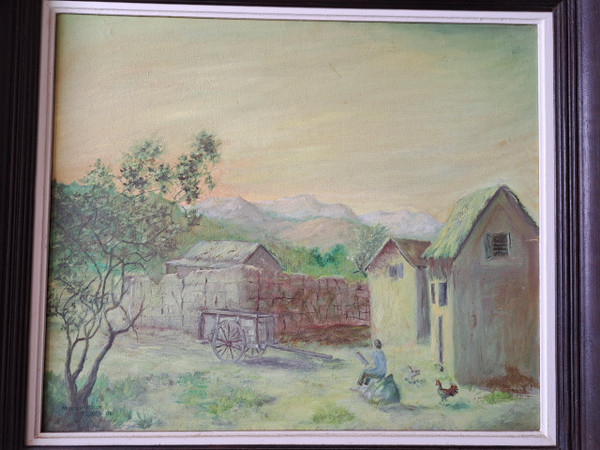 Andriambeloson Roland, View of a Malagasy Farm, Oil On Canvas, 20th century. 