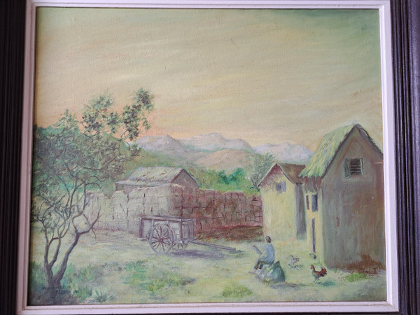 Andriambeloson Roland, View of a Malagasy Farm, Oil On Canvas, 20th century. 