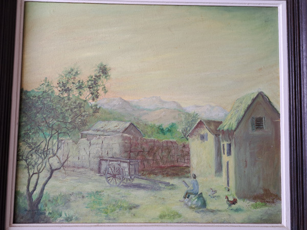 Andriambeloson Roland, View of a Malagasy Farm, Oil On Canvas, 20th century. 