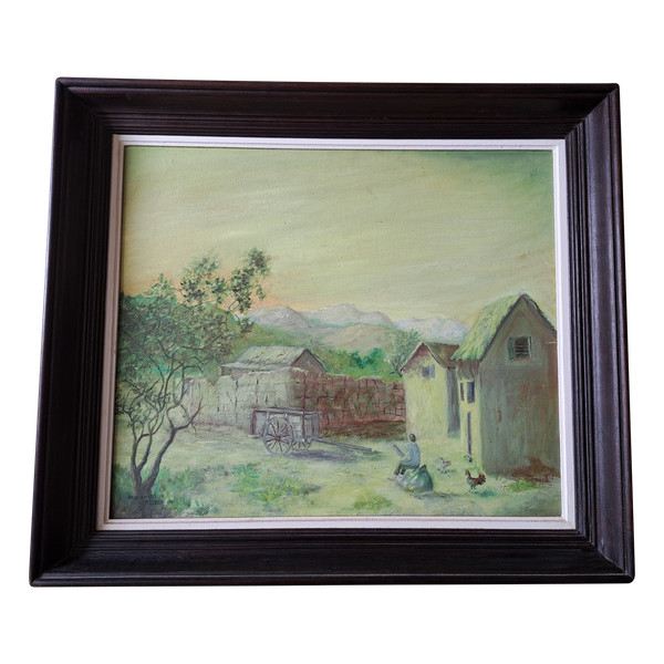 Andriambeloson Roland, View of a Malagasy Farm, Oil On Canvas, 20th century. 