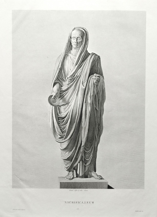 Etching Mythological Engraving Ancient Greece Priest 19th C Old Print