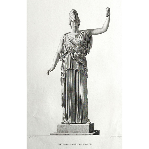 Incisione mitologica Minerva dea greca XIX secolo