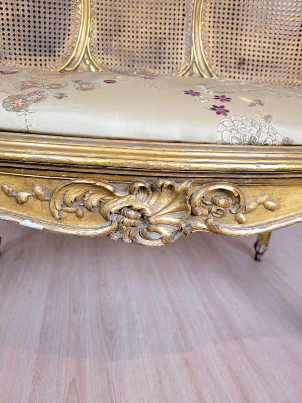 Banquette Corbeille Dorée De Style Louis XV, Fin XIXème 