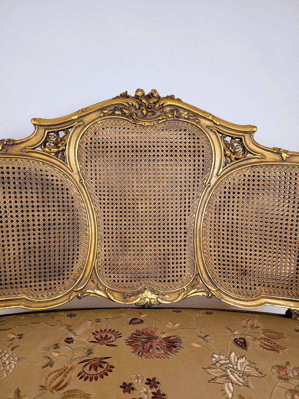 Banquette Corbeille Dorée De Style Louis XV, Fin XIXème 