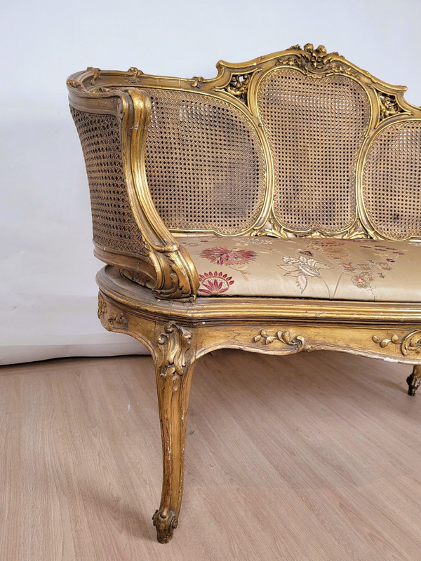 Banquette Corbeille Dorée De Style Louis XV, Fin XIXème 