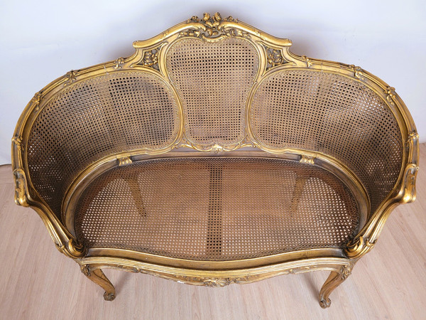 Banquette Corbeille Dorée De Style Louis XV, Fin XIXème 