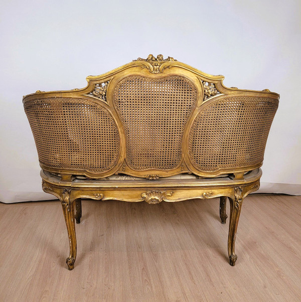 Banquette Corbeille Dorée De Style Louis XV, Fin XIXème 