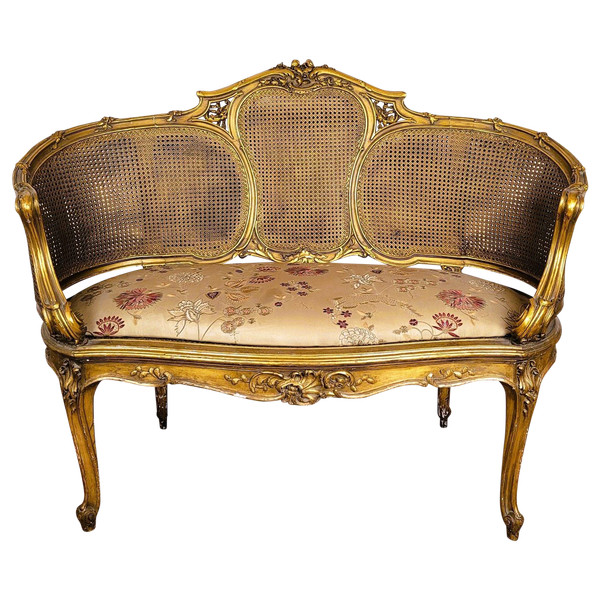 Banquette Corbeille Dorée De Style Louis XV, Fin XIXème 