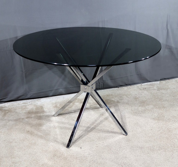 Small Mikado Table in Glass and Chromed Metal – 1970s