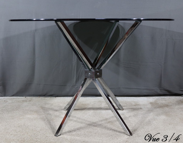 Small Mikado Table in Glass and Chromed Metal – 1970s