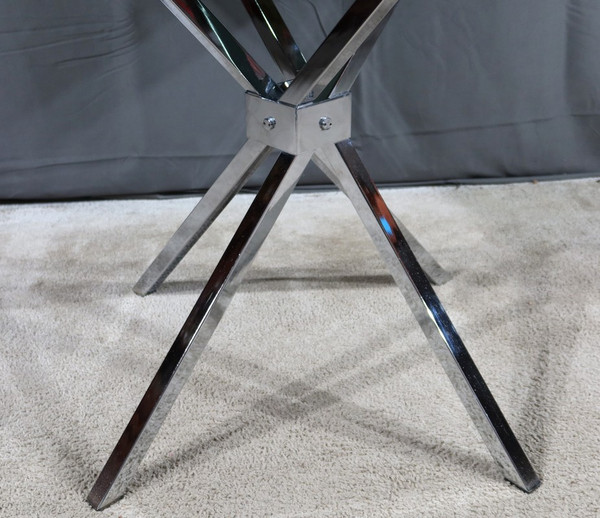 Small Mikado Table in Glass and Chromed Metal – 1970s