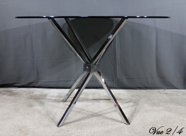 Small Mikado Table in Glass and Chromed Metal – 1970s