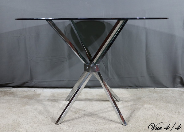 Small Mikado Table in Glass and Chromed Metal – 1970s