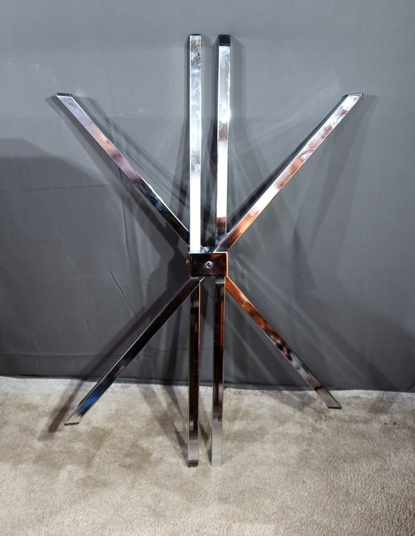 Small Mikado Table in Glass and Chromed Metal – 1970s