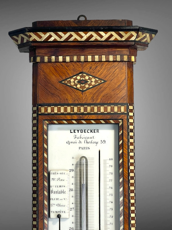 LEYDECKER BAROMETER / THERMOMETER IN PARIS IN NAPOLEON III PERIOD MARQUETRY