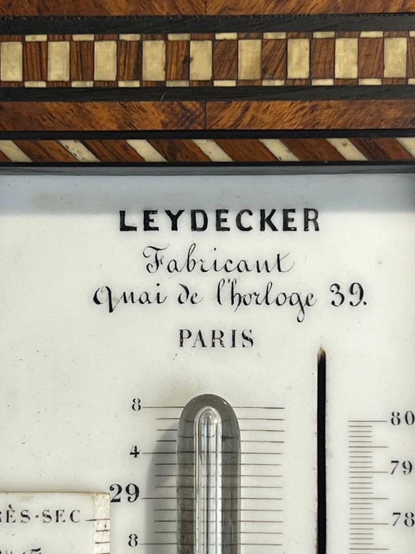 LEYDECKER BAROMETER / THERMOMETER IN PARIS IN NAPOLEON III PERIOD MARQUETRY