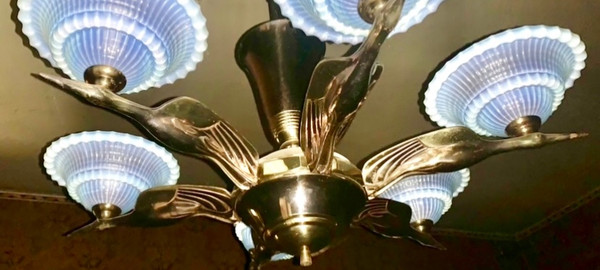 Art deco bronze bird chandelier 