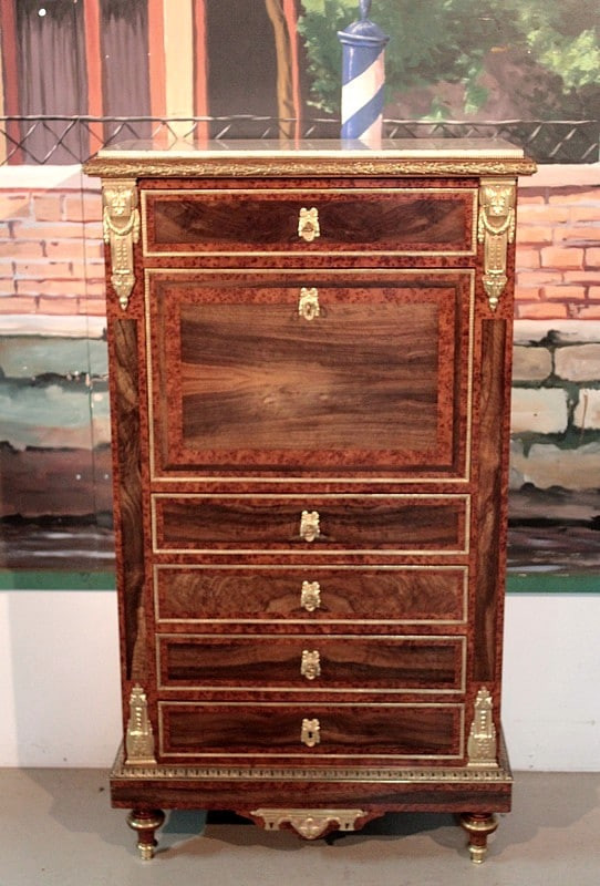 Secretaire in Cedar and Thuya Burl, Louis XVI style, Napoleon III period - 19th century