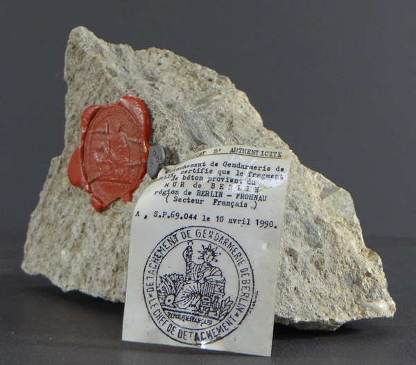 Piece of History, Piece of the Berlin Wall Taken and Certified by the National Gendarmerie.