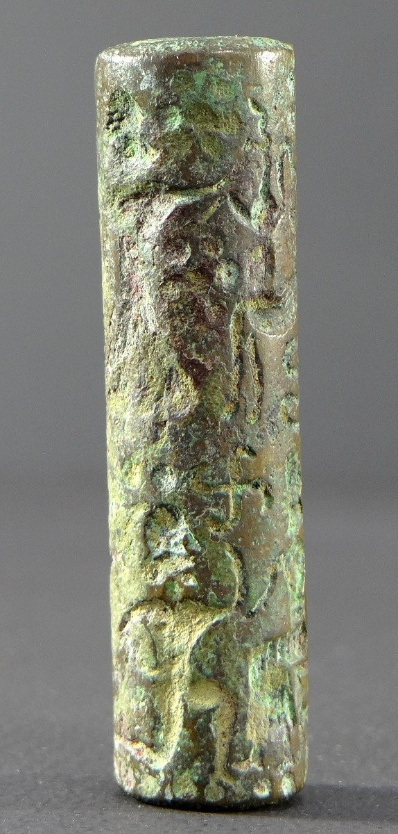 Bactrian Civilization, 3rd-1st Century BC, Rare Bronze Cylinder Seal.