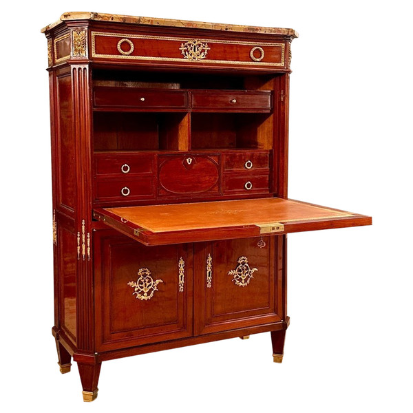 Etienne Levasseur, Secretary In Stamped Mahogany, Louis XVI Period Circa 1770