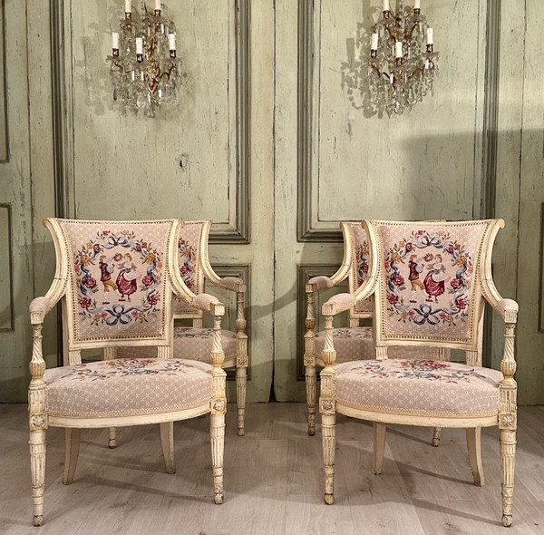 Suite Of Four Armchairs In Lacquered Wood From Louis XVI Period, Circa 1780