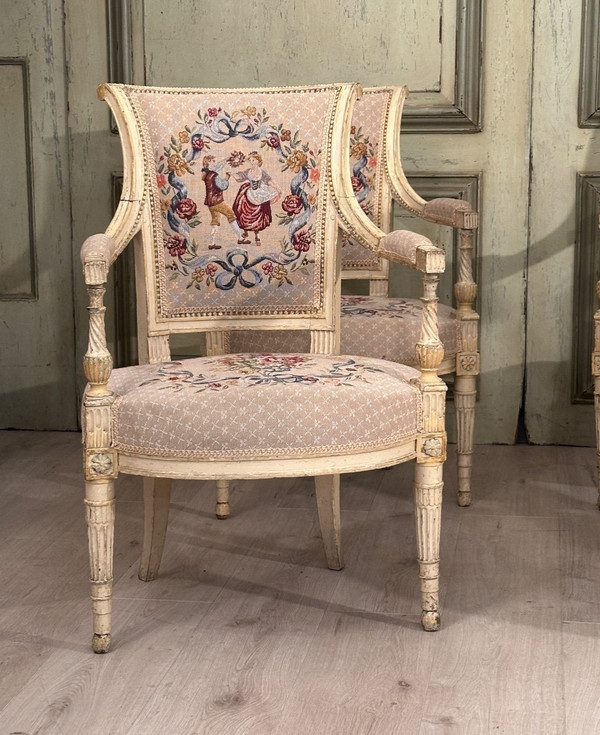 Suite Of Four Armchairs In Lacquered Wood From Louis XVI Period, Circa 1780