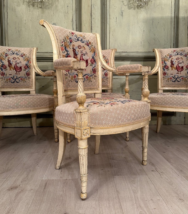 Suite Of Four Armchairs In Lacquered Wood From Louis XVI Period, Circa 1780