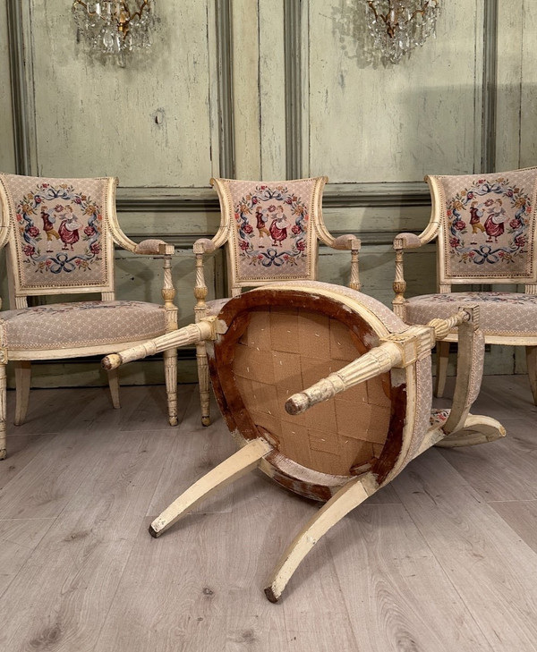 Suite Of Four Armchairs In Lacquered Wood From Louis XVI Period, Circa 1780