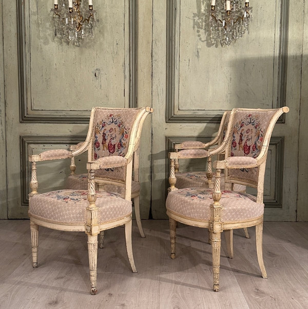 Suite Of Four Armchairs In Lacquered Wood From Louis XVI Period, Circa 1780