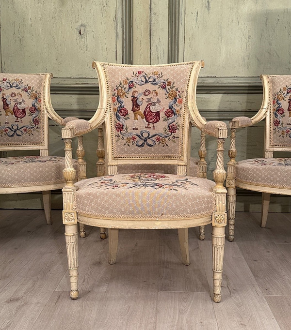 Suite Of Four Armchairs In Lacquered Wood From Louis XVI Period, Circa 1780