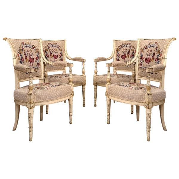 Suite Of Four Armchairs In Lacquered Wood From Louis XVI Period, Circa 1780